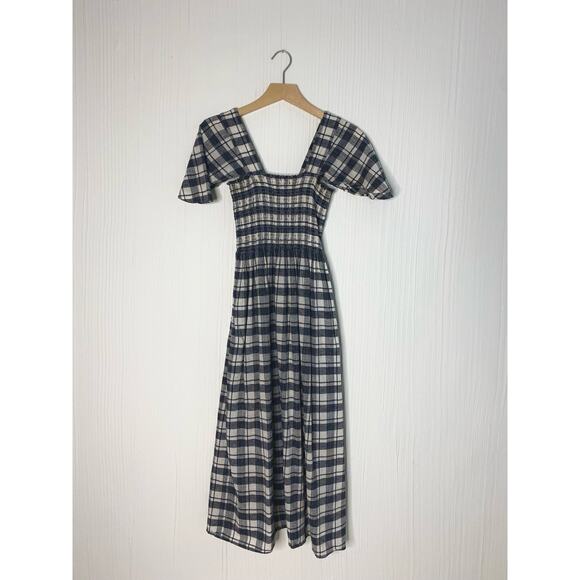 THE GREAT Gingham B&W Plaid Smocked Bust Flutter Sleeve Maxi Dress US SMALL - Picture 13 of 16